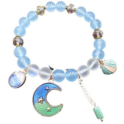 石白水晶 friendship bracelets 手链女五角星 friendship bracelets 手链星星 charm bracelet 手串手饰品S494浅蓝玉髓双色月