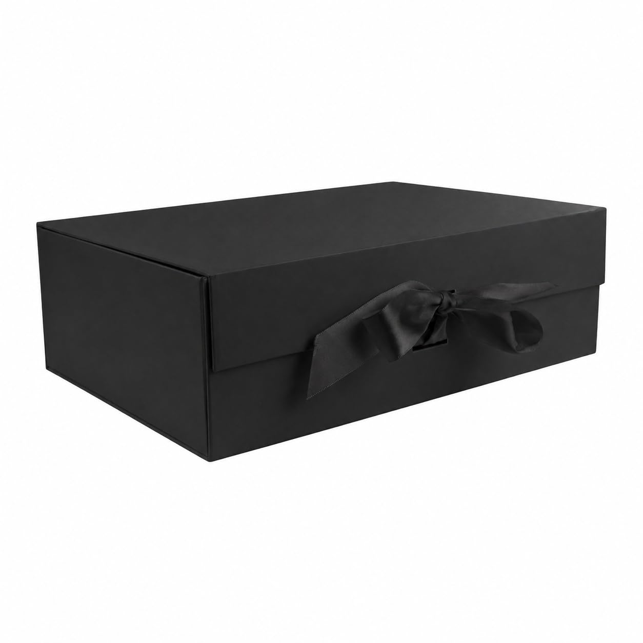 Emartbuy Black Flat Pack Magnetic Gift Box with Ribbon – 20 x 18.2 x 8 cm – Fits Jewellery, Candles & Small Gifts – Birthdays Weddings Christmas Corporate Gifting Trade Wholesale – Pack of 5 Boxes