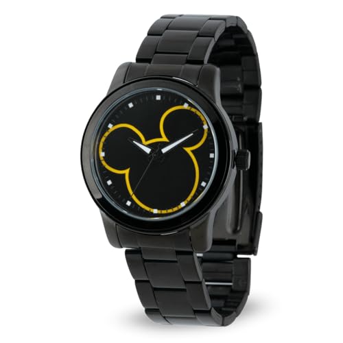 Disney Officially Licensed Mickey Mouse Watch for Men – Analog Quartz Vintage Mickey Mouse Silhouette Design, Black Casual Bracelet, Waterproof, Durable Quality Materials, Perfect for Everyday Wear