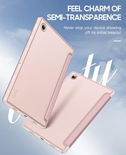 Dadanism Case for Samsung Galaxy Tab A8 10.5 Inch 2022 (SM-X200/X205/X207), Flexible TPU Translucent Back Shell Ultra Slim Lightweight Trifold Stand Cover with Auto Sleep/Wake for Galaxy Tab A8, Pink