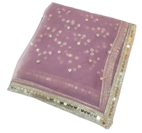 Image of Navti Creations Women's Lightweight Net Dupatta With Sequence Embroidery & Kiran Border (Length 2.25m)