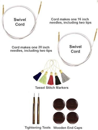 Image of Lantern Moon Ancestry 4-Inch Interchangeable Circular Knitting Needle Set | Handcrafted Ebony US 2.5, 3, 4, 5, 6, 7, 8, 9, 10, Silk Case, 2 Cords, 4 End Caps, with Project Bag