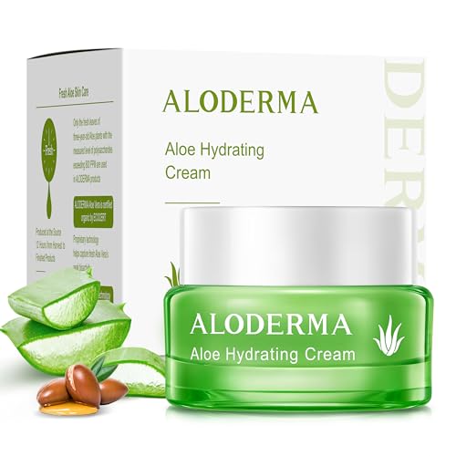 Aloderma Hydrating Face Cream for Dry Skin Made with 65% Organic Aloe Vera - Natural Hydration with Hyaluronic Acid & Arginine - Nourishing Aloe Vera Face Cream - Moisturizing Dry Skin Cream, 1.7oz