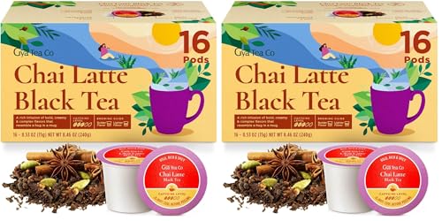 Image of Gya Tea Co Caffeinated Chai Latte Black Tea Pod (16 Count) - Smooth, Flavourful, Robust, Enjoy Hot or Iced (Pack of 2)