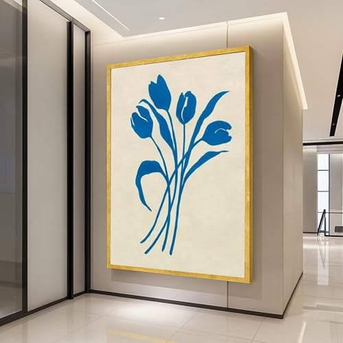 Fleur bleue tableau sur toile deco murale salon moderne et chambre minimaliste 50x70