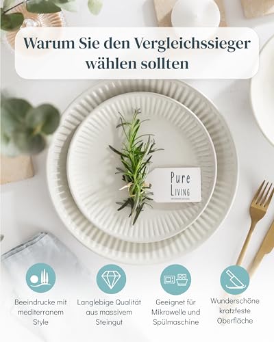 Steingut Geschirrset 12 Personen Hygge 36 tlg. TESTSIEGER, Traumhaftes Skandinavisches Steingut Geschirr Set, Schüssel- und Teller Set, Tafelservice 12 Personen, Geschirrsets Pure Living in Beige