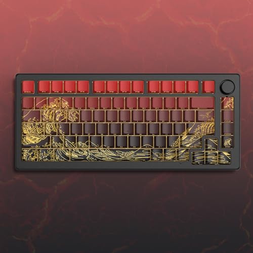 Image of dagaladoo red /Black Kanagawa keycaps Double Shot PBT keycaps Shine Through Keyboard Keys Side Printed Key caps Cherry Profile Custom keycap Set for 100%, 75%, 65%, 60% US Layout Mechanical Keyboard