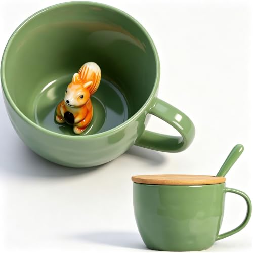 Gifts for Women Squirrel Coffee Mug Unique Birthday Friendship Gifts for Women Men Her Funny Mugs Cool Tea Cups Novelty Christmas Xmas Gift Cute Mugs with Lid Halloween Valentines Mothers Day