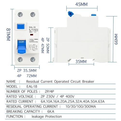 Interruptor diferencial clase AC con disparo electromagnético 2P 6A 100mA 2