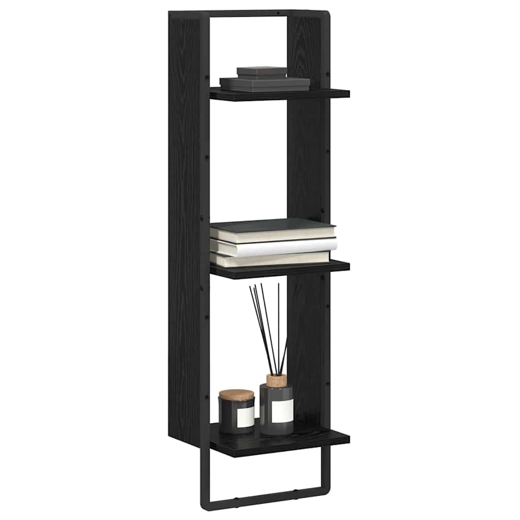 Estante de pared de pared de roble negro 30 x 25 x 100 cm, estante flotante con 3 baldas, sistema moderno de pared para salón, cocina, oficina, práctico estante de pared para montaje en pared