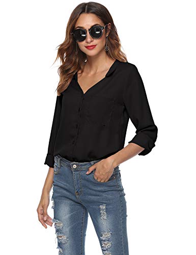 SIRUITON Chemisier Femme Blouse T-Shirts Sexy en Mousseline Manches Longues Top