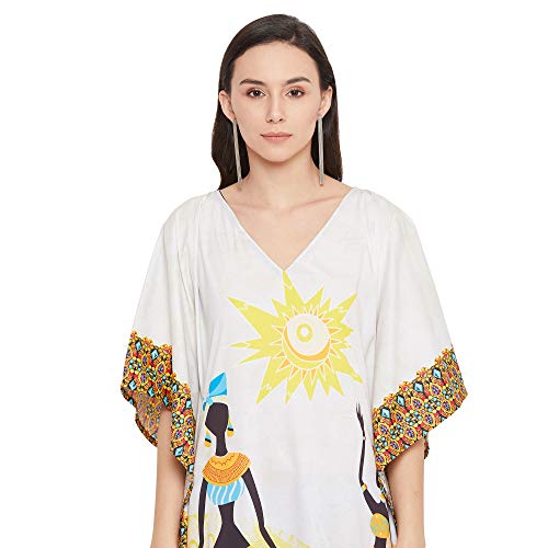Image of Women Polyester Casual Long Plus Size Beach Caftan Cover Up Maxi Dress 1X-3X Summer Kaftan Dresses for Women