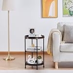 Dulcii Side Table Round End Table with 3 Storage Shelves for Living Room Bedroom Nightstand with Steel Frame for Small Spaces Industrial Round Sofa Table Outdoor Accent Coffee Table Rustic Brown