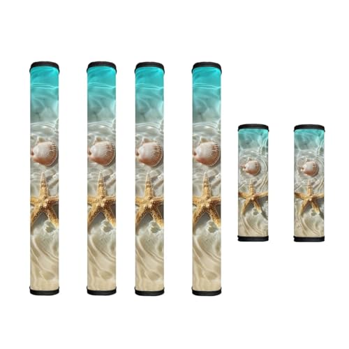Image of 6 PCS Fridge Door Handle Covers Washable Kitchen Appliances Handles Protector for Oven Stove Anti-Slip Indoor Home Refrigerator Decorations, Starfish Sea Shell Beach Ocean