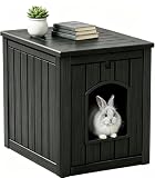 Rabbit Hideout Small Animal Habitat,Litter Box Enclosure Resin Weatherproof Black Bunny House...