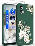 Yucenx for Motorola Moto G Play 2024 Case with 2X Tempered Glass Screen Protectors, Girls Women Florals Liquid Silicone Phone Case, Shockproof Anti-Scratch Soft Protection Case (Midnight Green, CH)
