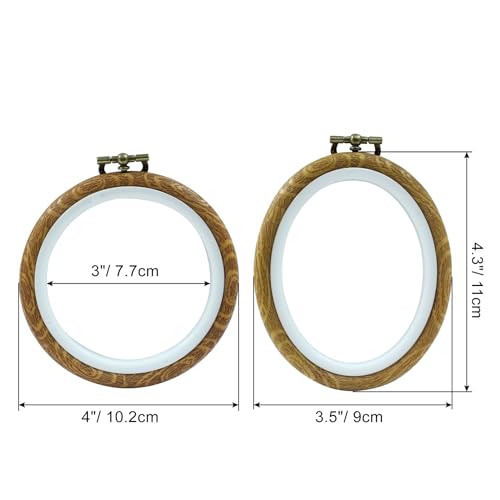 Image of Hordion 6 Pieces 4 Inch Embroidery Hoops, Imitated Wood Cross Stitch Hoop Ring Oval & Round Embroidery Hoop Frame for Ornaments Art Craft Sewing, ZC24012583
