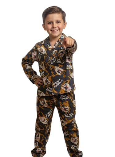 Image of TONY & JONY Summer Casual Wear Self Design Cartoons Printed Full Sleeve 100% Pure Cotton Kid's Top Bottom Set /Night Suit