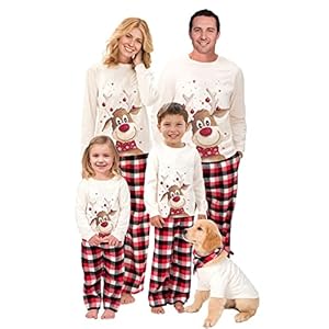 Pijama Navidad Familia, Pijamas de Navideños Reno Conjunto Algodon Pareja Familiar Invierno de Pijamas Para Christmas Family Set Papá Mamá Mujer Niños Bebés Perros Niña