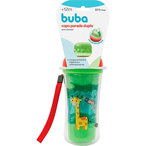 Copo Parede Dupla Com Canudo - Animal Fun, Buba, Colorido