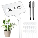 Yinkin 100 Pcs Large Plant Label Signs 11.8 Inch Plant Markers Plastic Garden Label Stakes Waterproof T Type Tags Nursery Garden Signs with Marker Pen for Flower Herb Pot(White)