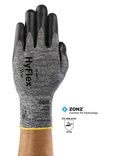 Ansell Hyflex 11-801 Nylon Glove, Black Foam Nitrile Coating, Knit Wrist Cuff, Large, Size 9 (Pack Of 12) #TOP3