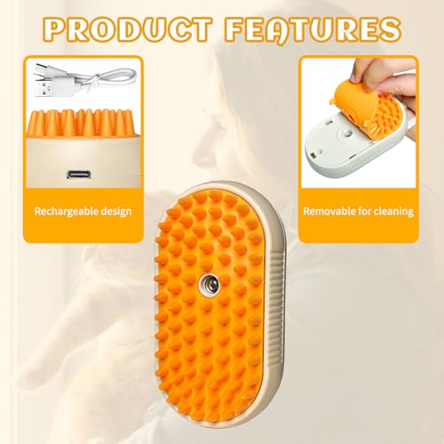 Image of Spritz Defur Comb for Cats, New 3-in-1 Cat Steam Brush for Massaging and Cleaning Shedding Pets, Comb for Long and Short Hair Cats and Dogs Grooming Tool (Coffee)