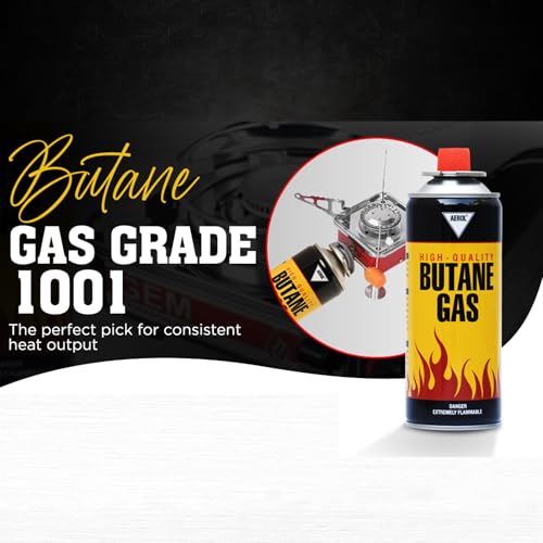 Image of Aerol Portable Butane Gas Canister Flame Can for Camping Stove, Flame Torch, and Welding Fuel Gas Grade 1001 (225g /400ml)