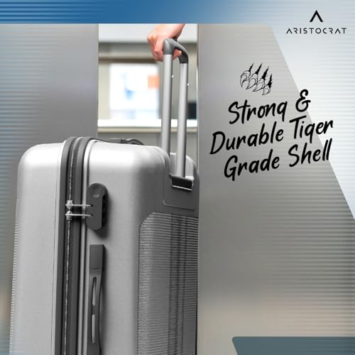 Image of Aristocrat Axis Set of 3 Trolley Bag 56, 66 & 76cm | Small+Medium+Large | Hard Luggage | Smooth 8-Wheel Suitcase | Combination Lock with Sturdy Zipper | 3-Year International Warranty (Silver)