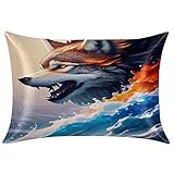  Fierce Wolf Satin-Kissenbezug, knitterfrei, farbecht, weich, k¨¹hlend, f¨¹r Haar und Haut, Couch, Sofa, mit Rei?verschluss, Standardgr??e 50,8 x 66 cm