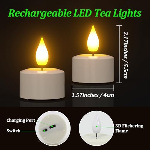 Image of SoulBay Rechargeable Flameless LED Tea Lights Candles with Remote Control, 2.17 inch x 1.57 inch, Set of 2, USB Charging Cable Included