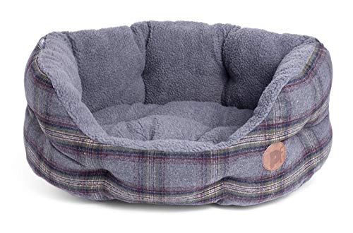 Image of Petface Grey Tweed Oval Dog Bed with Reversible Cushion, Machine Washable, Large (Pack of 1)