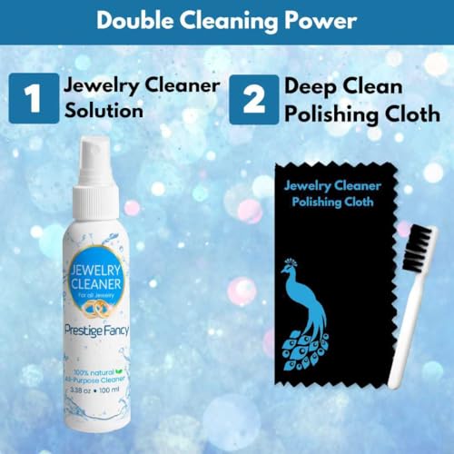 Deluxe Jewelry Cleaner, Restores and Shines Jewelry Cleaner Solution, 3.38 OZ Liquid Cleaning Spray Brush and Polishing Cloth Kit, For All Jewelry Precious Stones, Metal Gold & Silver, Diamond Ring Cleaner - Thumbnail 4