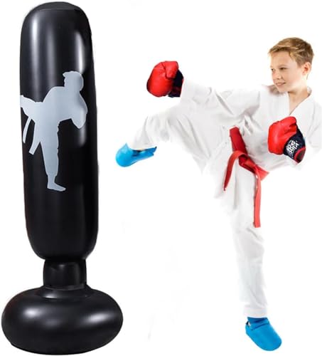 Saco de boxeo inflable, saco de boxeo para niños, 160 cm, saco de boxeo hinchable con bomba de aire para practicar karate, taekwondo, alivio de presión y entrenamiento en casa, saco de boxeo para