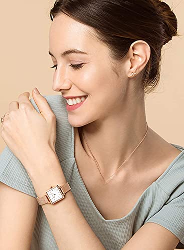 Relógio de pulso feminino de quartzo com mostrador quadrado, casual, de aço inoxidável, pulseira de