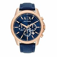 Armani Exchange Men's Blue Leather Banks Analogue Watch, 44mm