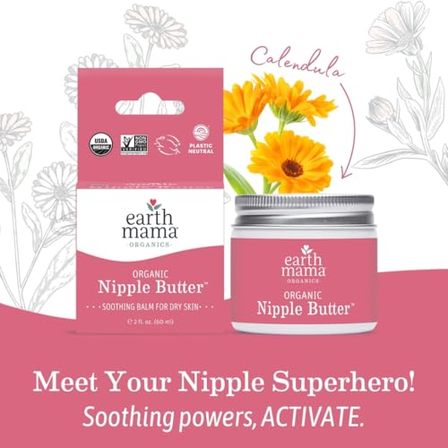 Image of Earth Mama Organic Nipple Butter | Nipple Cream Safe for Breastfeeding | Postpartum Essentials for Nursing | Non Lanolin Nipple Cream, 2-Fluid Ounce (96-Count)