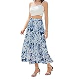 Abaadlw Maxi Skirts for Women with Pockets Long Midi Length Casual Skirt for Holiday (E39 S)