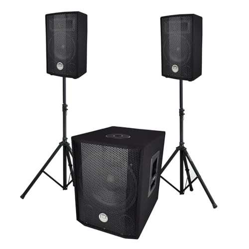 Système Sono triphonique BM Bmsonic BMS 1208, Caisson bi-amplifié 1000W - USB Bluetooth, 30cm, Satellites 8 2x200W, câbles, Pieds