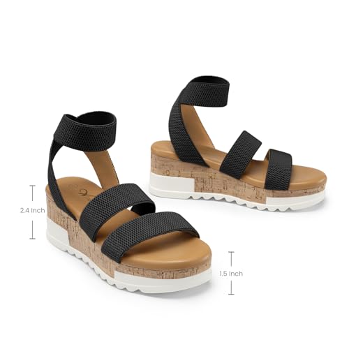 Image of Athlefit Women's Platform Wedge Sandals Summer Open Toe Elastic Ankle Strap Casual Flatform Sandals