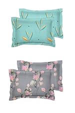 BSB HOME Present Designer Printed 4 Piece 100% Pure Cotton Pillow Cover Set- 20″ X30″ Inches, (Multicolor,Light Grey & Aqua)