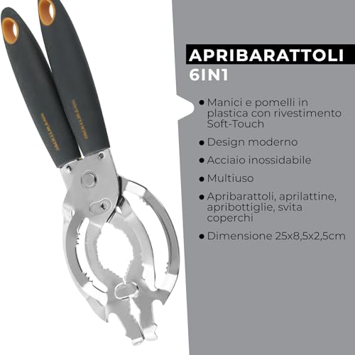 Fackelmann coperchi, Linea Apribarattoli/Svitacoperchi, Collection, in Acciaio Inox, Manico Soft Touch (Colore: Nero/Arancione/Argento), 24,5x2,5x8,5 cm - immagine 5