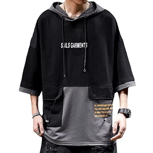 Y2K Women Men Emo Alt Grunge Hooded Shirt Tops, Short Sleeve Korean Casual Streetwear Hoodie Sweatshirt, Spring Summer