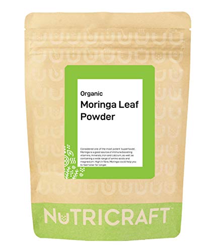 Nutricraft Organic Moringa Powder - 250g, 100% Pure Superfood, High in Antioxidants, Vitamins, Minerals, and Fibre, for Smoothies and Savory Dishes - Vegan, Gluten-Free, and Raw Diet-Friendly