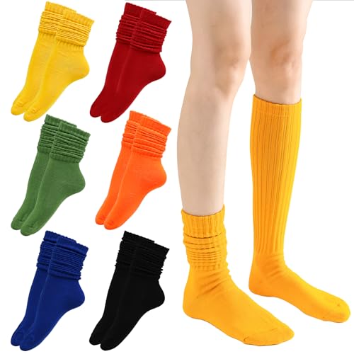 Heran 6 Pairs Slouch Socks for Woman, Colors Knee High Scrunch Socks for Women Girls Students, Mid-Calf Casual Stockings