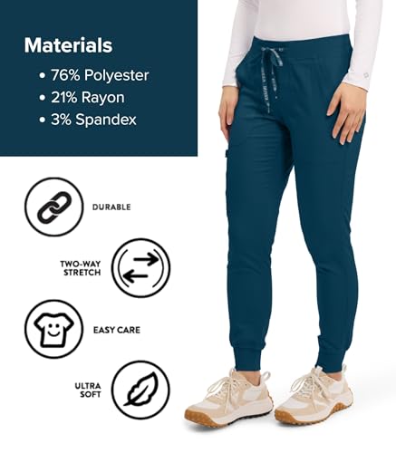 Med Couture Scrub Pants for Women Cargo Jogger Bottoms with 5 Pockets, Lightweight, Ultra Soft, 2-Way Stretch Fabric - MC7710, S Petite, Caribbean - Thumbnail 6