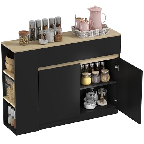 HOMCOM Buffet, Meuble de Rangement, avec Placard 2 Portes, étagère réglable, 2 tiroirs, 3 étagères Ouvertes, 110 x 29,5 x 82 cm, pour Salle à Manger,...