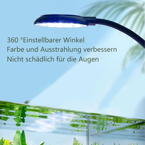 2 Stück Schwarze Schale Fischtank Clip Licht 7W Mini LED Beleuchtung Hohe Helligkeit Aquarium Wasser Gras Ergänzend Transparent Clip Weißes Licht für 10 bis 30 CM Fisch Tank – Bild 4