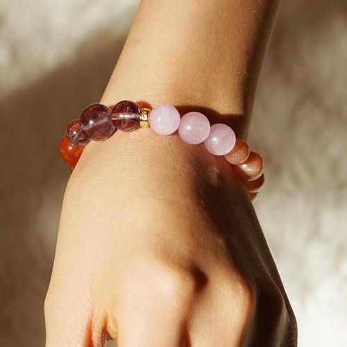 Image of Five Elements Solid 925 Sterling Silver 18K Gold /White Gold Vermeil Crystal Gemstone Beads Bracelet gift for women