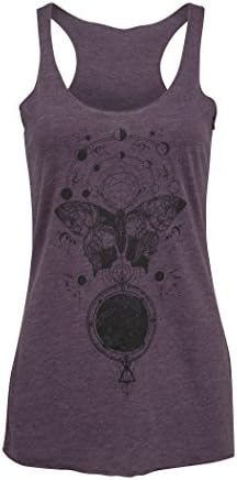 Womens Spiritual Butterfly Moon Phases Lotus Yoga Loose Fit Tank Top